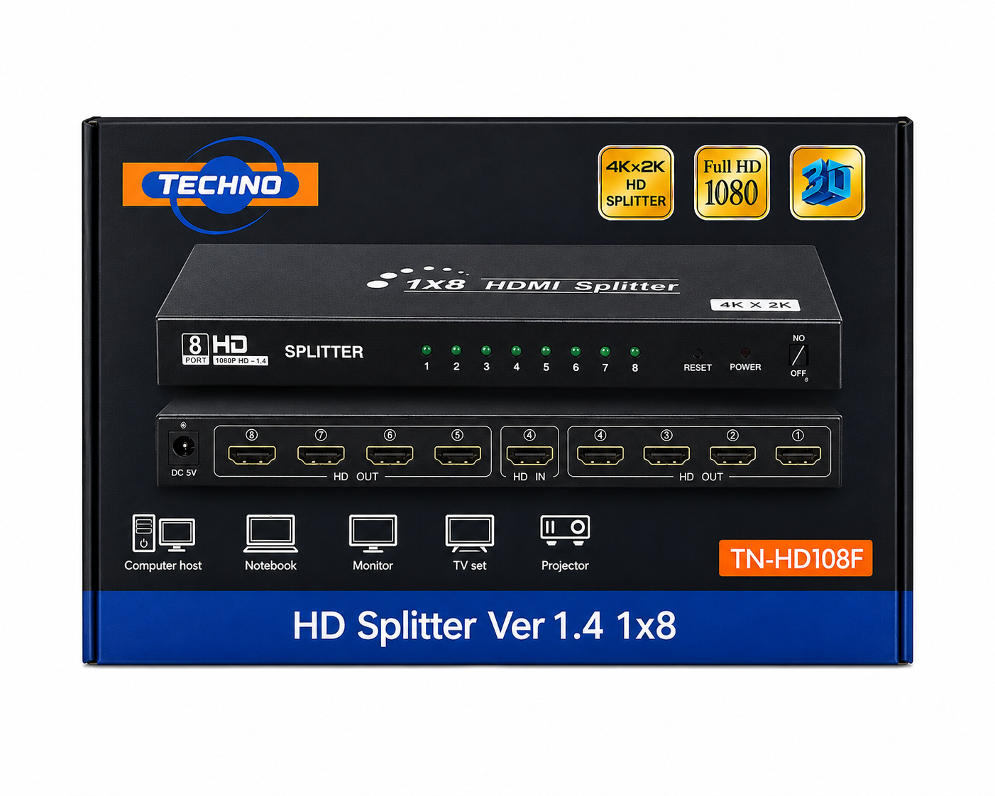 TECHNO  HDMI  Splitter 8 Port 4K 30Hz