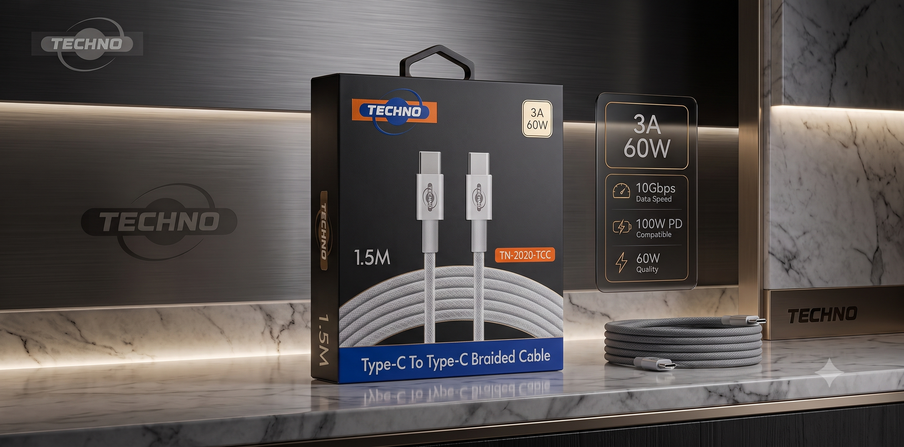 60W TYPE C  TO TYPE C BRAIDEDE CABLE 1.5M