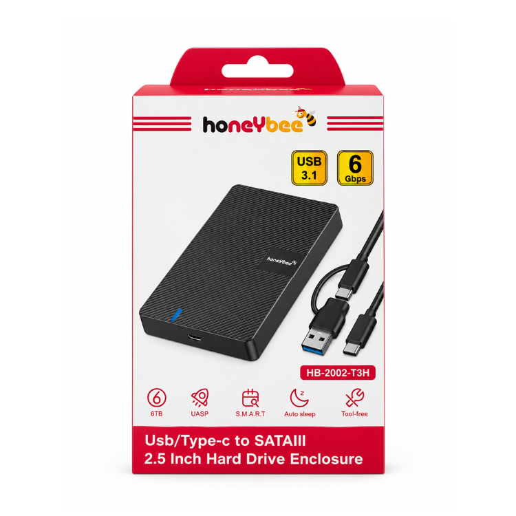 Honeybee Usb/Type-C to SATAIII 2.5 Inch Hard Drive Enclosure