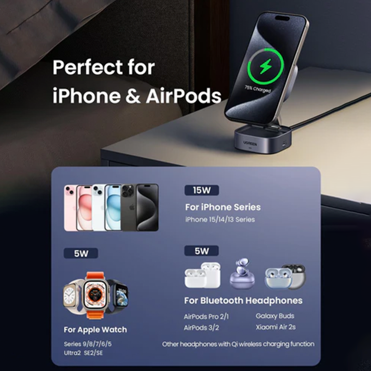 Ugreen 2-in-1 Magnetic Wireless 25W Charger for IPhone + AirPods – 35316