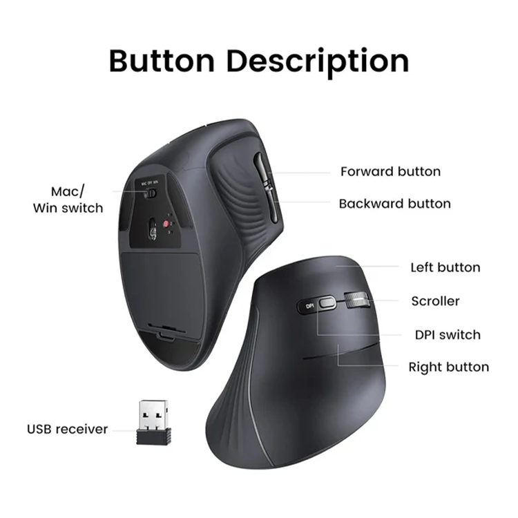 Ugreen Multi-mode Vertical Wireless Mouse – 25444
